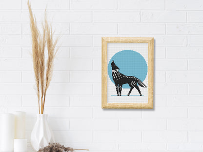 Scandinavian wolf cross stitch pattern, Nordic folk embroidery design