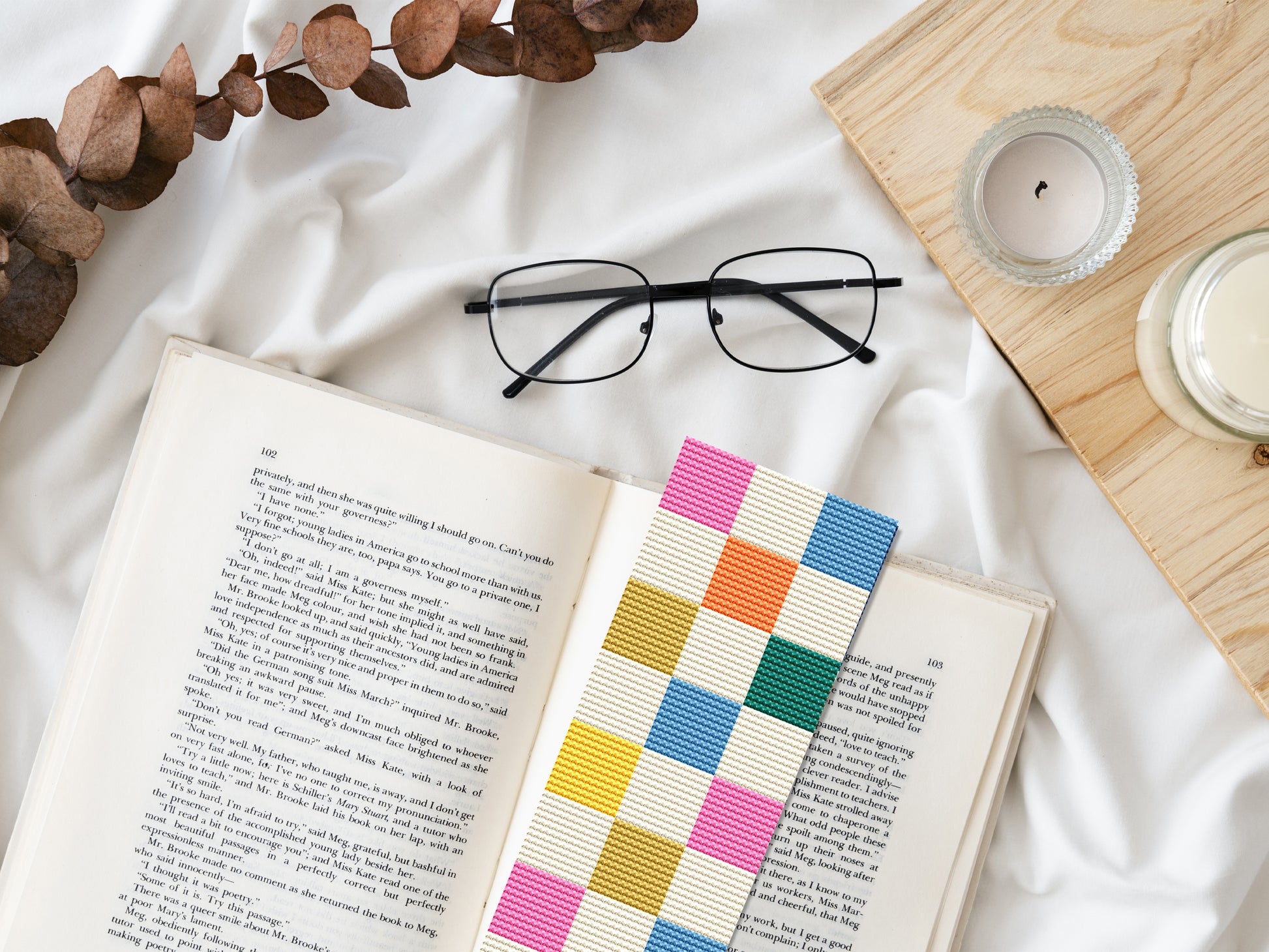 Modern abstract cross stitch bookmark set – 4 colorful minimalist PDF patterns for book lovers