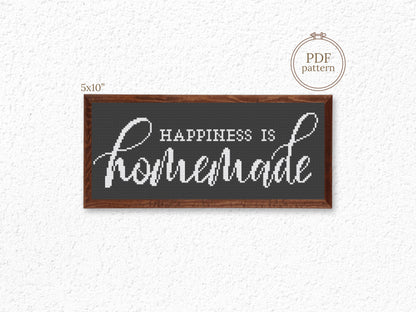 “Happiness is Homemade” cross stitch pattern – rustic farmhouse quote – PDF embroidery design