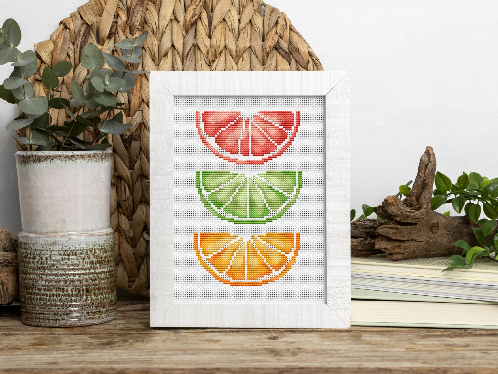 Colorful citrus fruit embroidery pattern PDF for kitchen decor