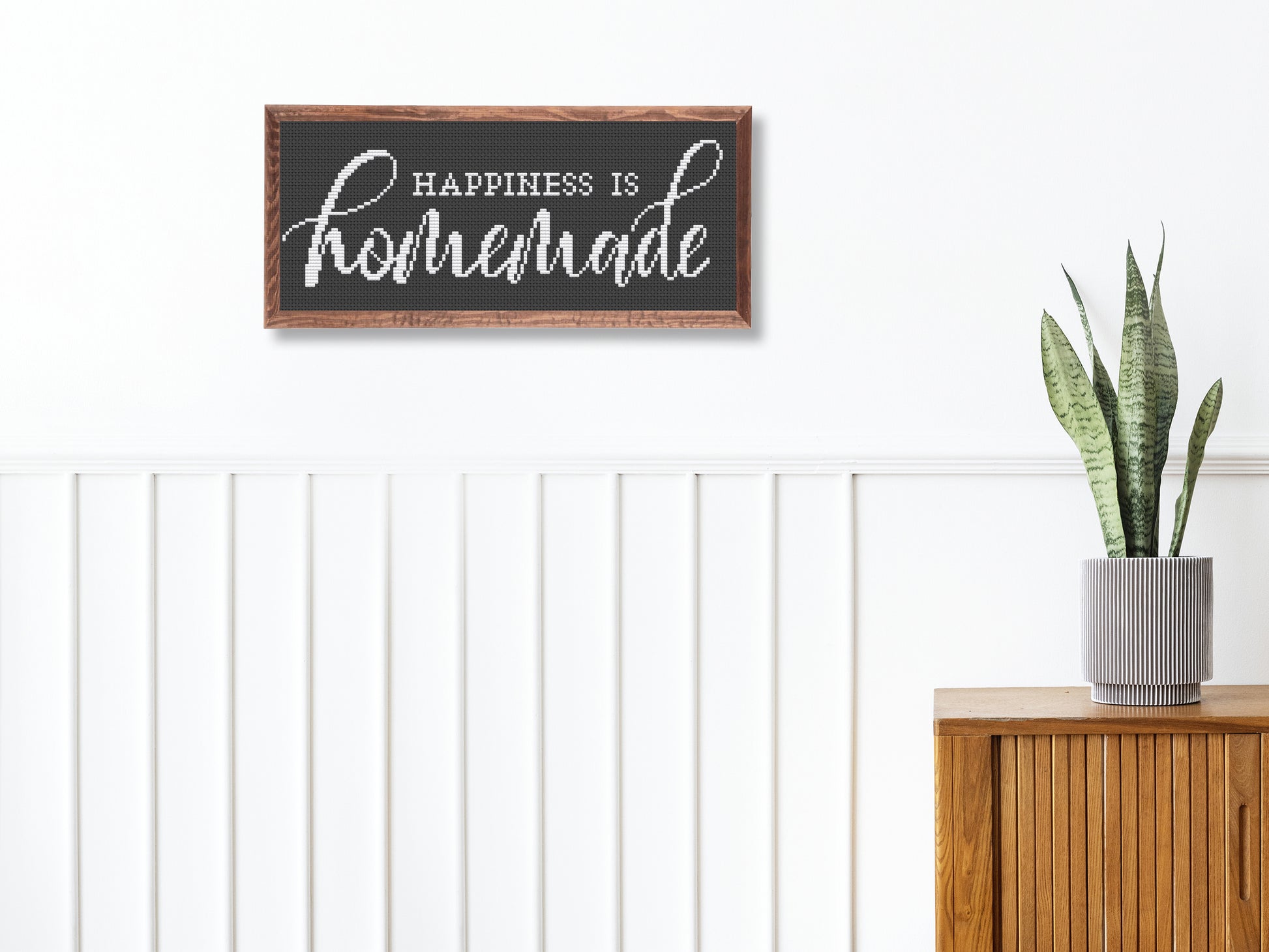 “Happiness is Homemade” cross stitch pattern – rustic farmhouse quote – PDF embroidery design