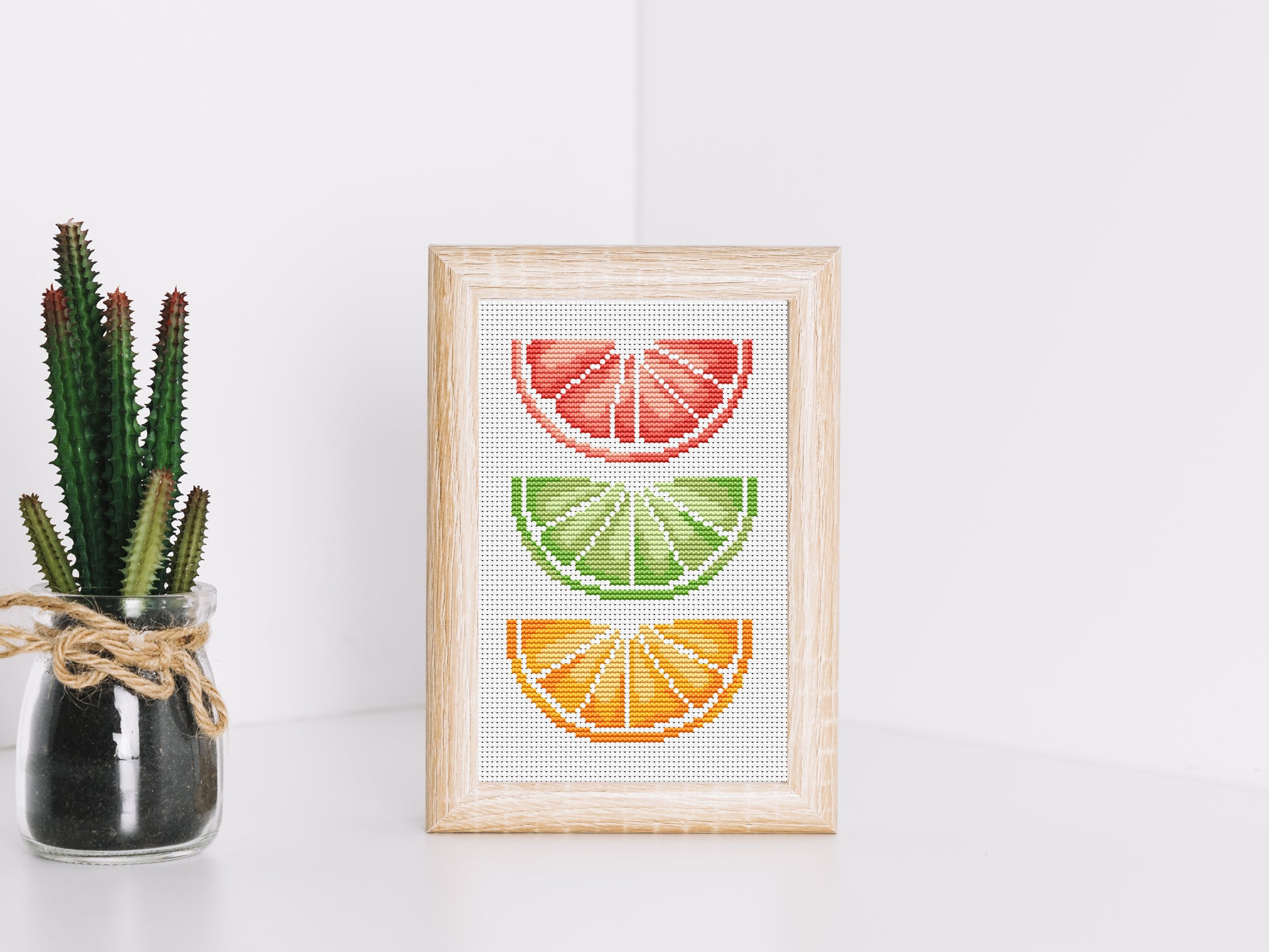 Colorful citrus fruit embroidery pattern PDF for kitchen decor