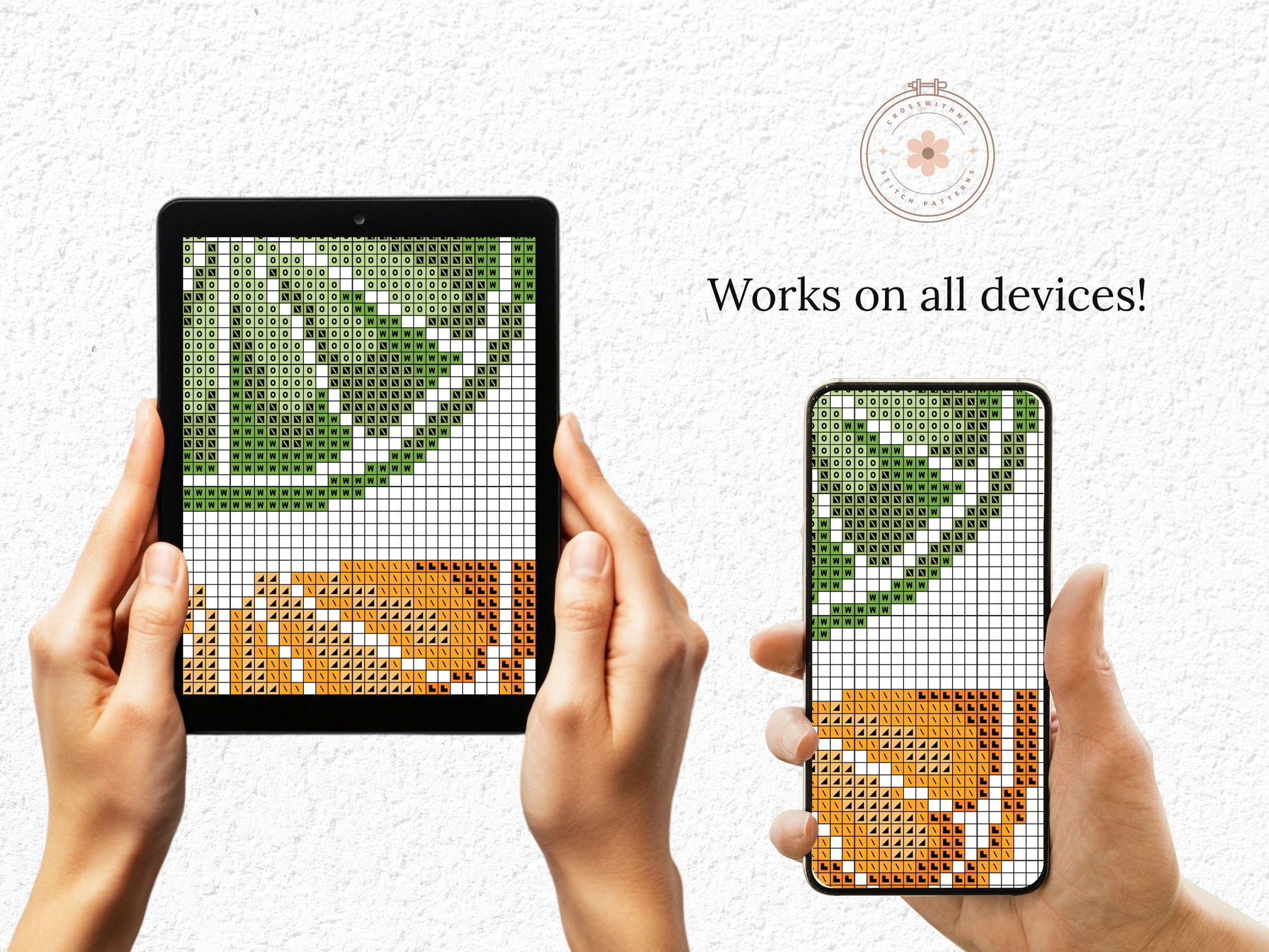 Colorful citrus fruit embroidery pattern PDF for kitchen decor for tablet.